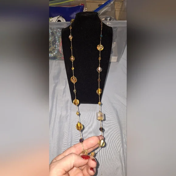 Elegant Gold and Brown Beaded Glass Necklace - Picture 1 of 5